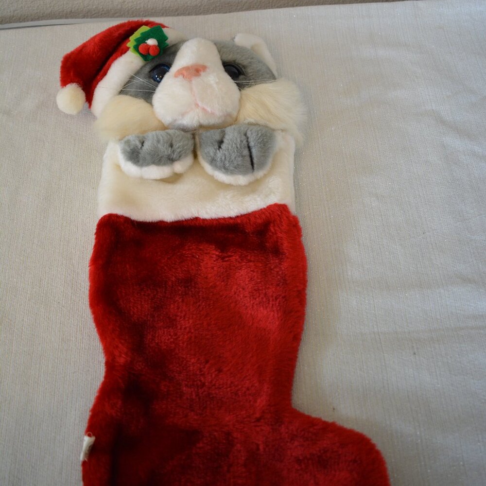 Vintage 3D Kitten Cat Stuffed Head Plush 20" Stocking Christmas Kitty